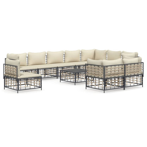 11-tlg. Garten-Lounge-Set mit Kissen Anthrazit Poly Rattan