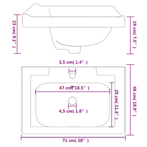 vidaXL Waschbecken Weiß 71x48x23 cm Rechteckig Keramik