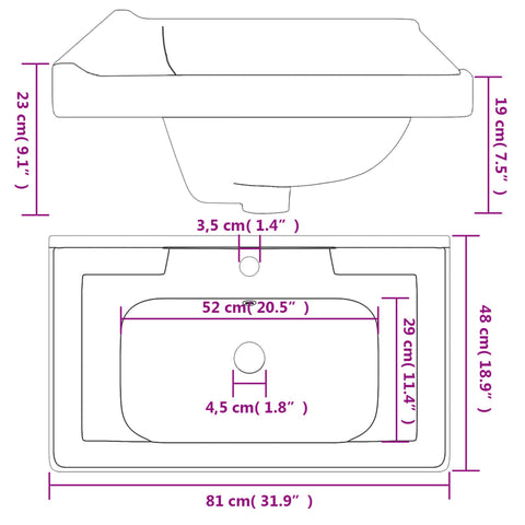 vidaXL Waschbecken Weiß 81x48x23 cm Rechteckig Keramik