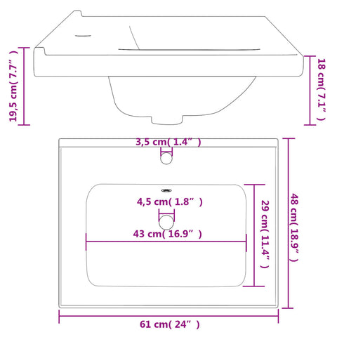 vidaXL Waschbecken Weiß 61x48x19,5 cm Rechteckig Keramik