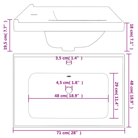 vidaXL Waschbecken Weiß 71x48x19,5 cm Rechteckig Keramik