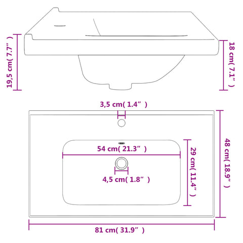 vidaXL Waschbecken Weiß 81x48x19,5 cm Rechteckig Keramik