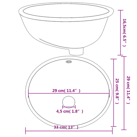 Waschbecken Weiß 33x29x16,5 cm Oval Keramik