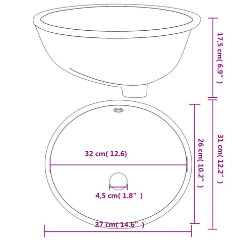 Waschbecken Weiß 37x31x17,5 cm Oval Keramik