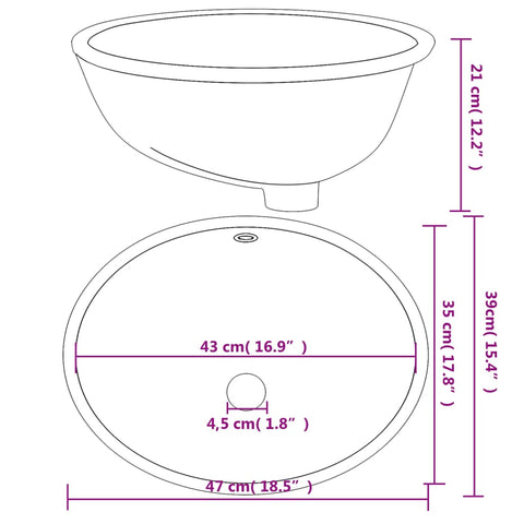 vidaXL Waschbecken Weiß 47x39x21 cm Oval Keramik