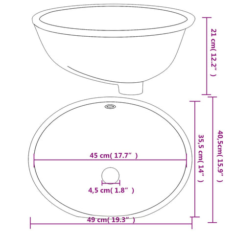 vidaXL Waschbecken Weiß 49x40,5x21 cm Oval Keramik