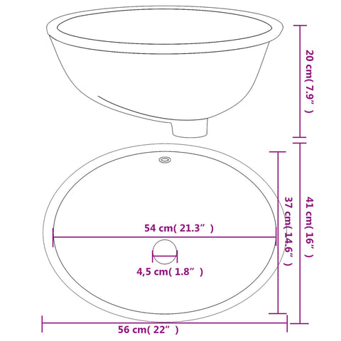 vidaXL Waschbecken Weiß 56x41x20 cm Oval Keramik