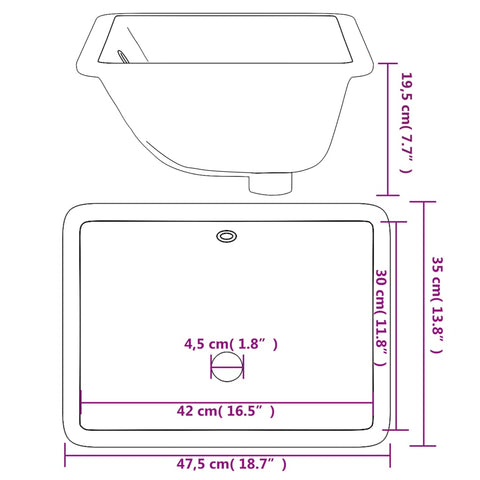 vidaXL Waschbecken Weiß 47,5x35x19,5 cm Rechteckig Keramik