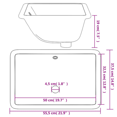 vidaXL Waschbecken Weiß 55,5x37,5x19 cm Rechteckig Keramik