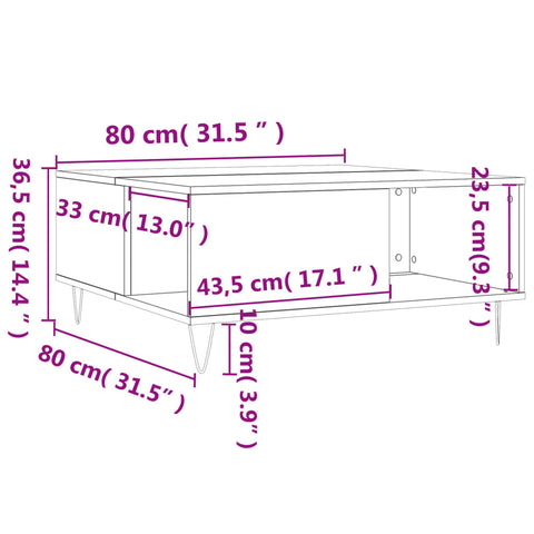 vidaXL Couchtisch Schwarz 80x80x36,5 cm Holzwerkstoff