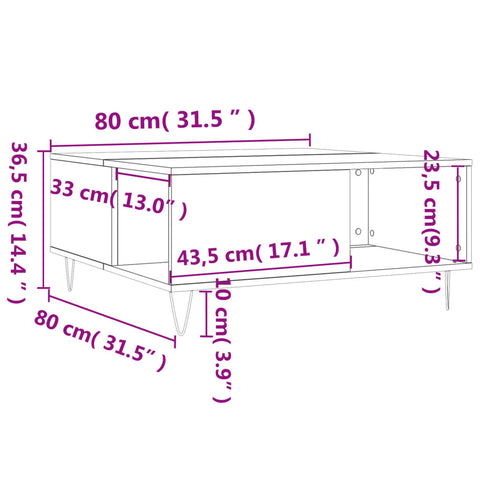 vidaXL Couchtisch Sonoma-Eiche 80x80x36,5 cm Holzwerkstoff