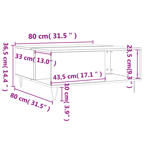 vidaXL Couchtisch Räuchereiche 80x80x36,5 cm Holzwerkstoff