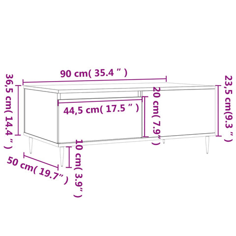 vidaXL Couchtisch Weiß 90x50x36,5 cm Holzwerkstoff