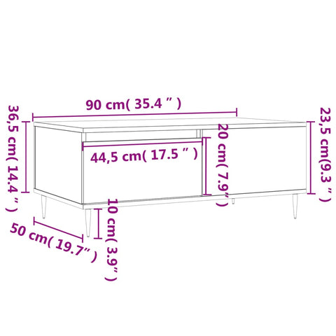 vidaXL Couchtisch Hochglanz-Weiß 90x50x36,5 cm Holzwerkstoff