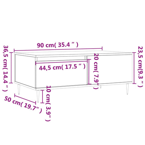 vidaXL Couchtisch Sonoma-Eiche 90x50x36,5 cm Holzwerkstoff