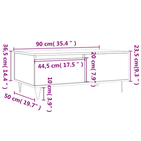 vidaXL Couchtisch Weiß 90x50x36,5 cm Holzwerkstoff