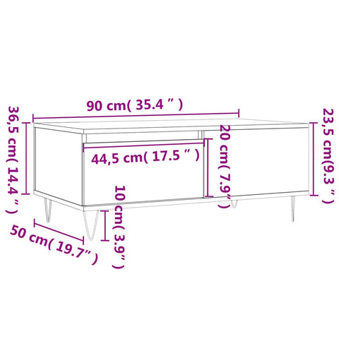 vidaXL Couchtisch Betongrau 90x50x36,5 cm Holzwerkstoff