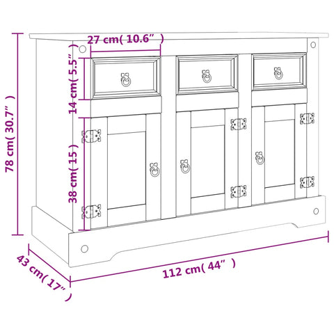 vidaXL Sideboard Corona 112x43x78 cm Massivholz Mexikanische Kiefer