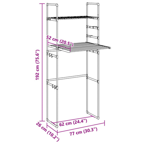 vidaXL Waschmaschinenregal 77x52x192 cm Aluminium