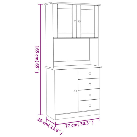 vidaXL Highboard ALTA Weiß 77x35x165 cm Massivholz Kiefer