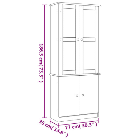 vidaXL Vitrinenschrank ALTA 77x35x186,5 cm Massivholz Kiefer