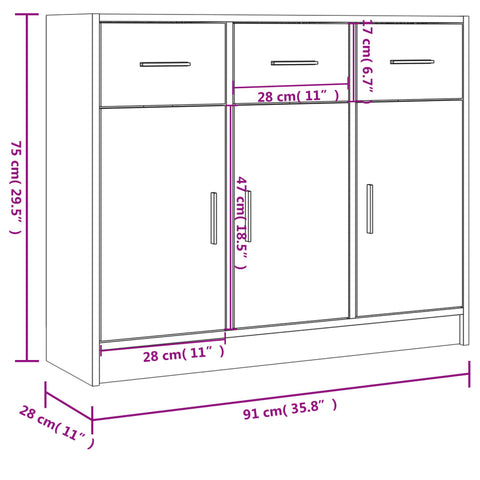 vidaXL Sideboard Weiß 91x28x75 cm Holzwerkstoff