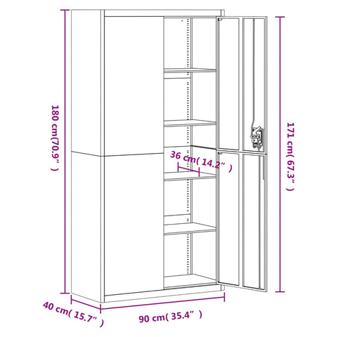 Aktenschrank Hellgrau und Dunkelgrau 90x40x180 cm Stahl