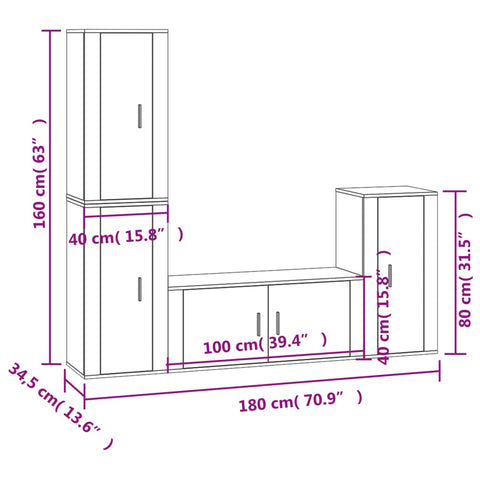 4-tlg. TV-Schrank-Set Räuchereiche Holzwerkstoff