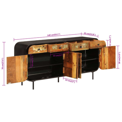 vidaXL Sideboard 140x35x70 cm Altholz Massiv und Metall