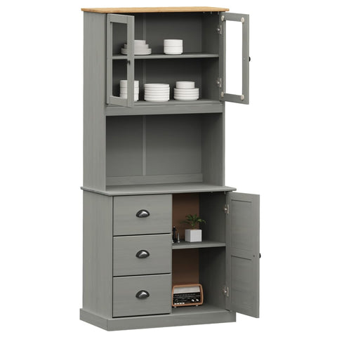 vidaXL Highboard VIGO Grau 78x40x175 cm Massivholz Kiefer