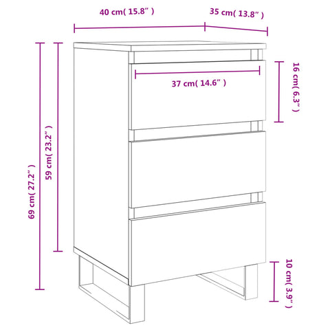 vidaXL Nachttische 2 Stk. Hochglanz-Weiß 40x35x69 cm Holzwerkstoff