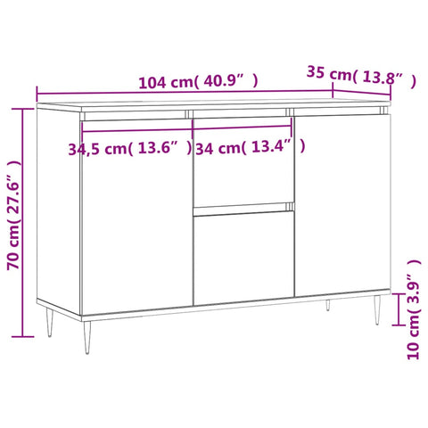 vidaXL Sideboard Weiß 104x35x70 cm Holzwerkstoff