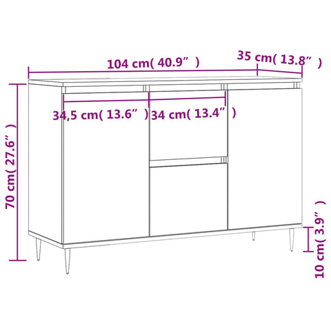 vidaXL Sideboard Hochglanz-Weiß 104x35x70 cm Holzwerkstoff