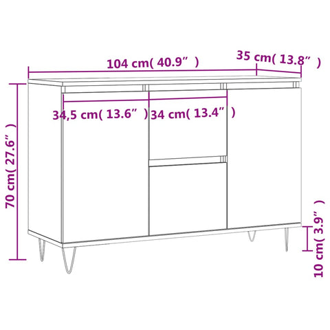 vidaXL Sideboard Weiß 104x35x70 cm Holzwerkstoff