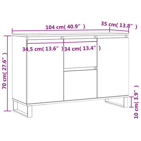 vidaXL Sideboard Weiß 104x35x70 cm Holzwerkstoff