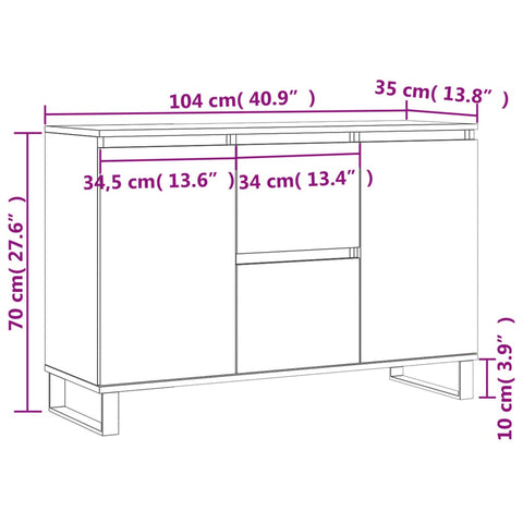 vidaXL Sideboard Braun Eichen-Optik 104x35x70 cm Holzwerkstoff