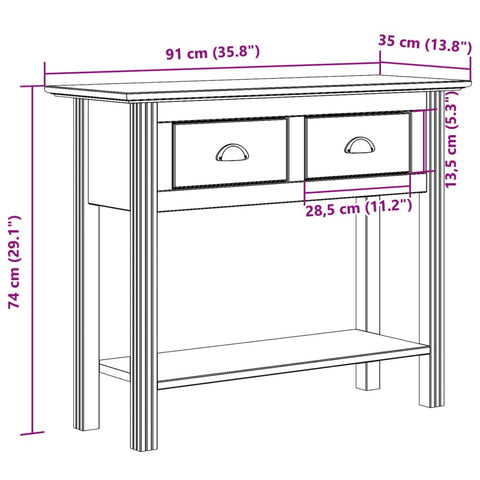 vidaXL Konsolentisch BODO Braun 91x35x74 cm Massivholz Kiefer