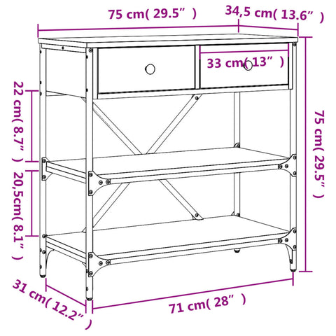 vidaXL Konsolentisch Räuchereiche 75x34,5x75 cm Holzwerkstoff