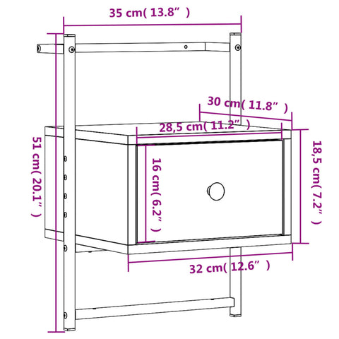 vidaXL Wand-Nachttische 2 Stk. Grau Sonoma 35x30x51 cm Holzwerkstoff