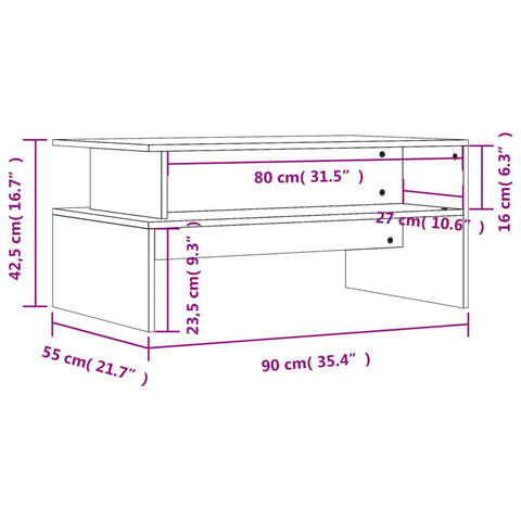 vidaXL Couchtisch Betongrau 90x55x42,5 cm Holzwerkstoff