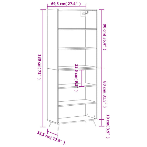 vidaXL Highboard Schwarz 69,5x32,5x180 cm Holzwerkstoff