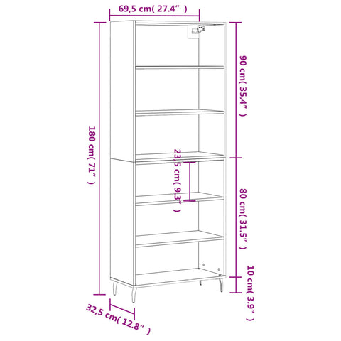 vidaXL Highboard Schwarz 69,5x32,5x180 cm Holzwerkstoff