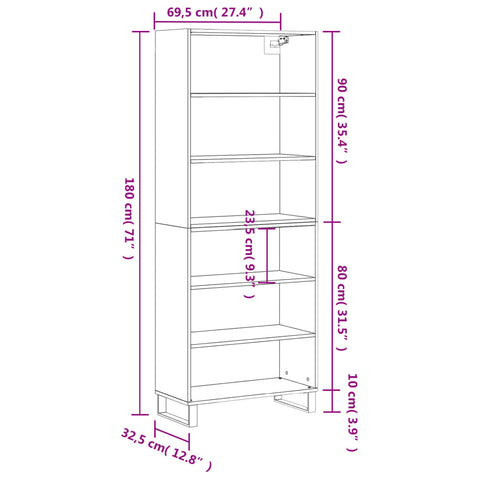 vidaXL Highboard Schwarz 69,5x32,5x180 cm Holzwerkstoff