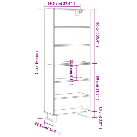 vidaXL Highboard Betongrau 69,5x32,5x180 cm Holzwerkstoff