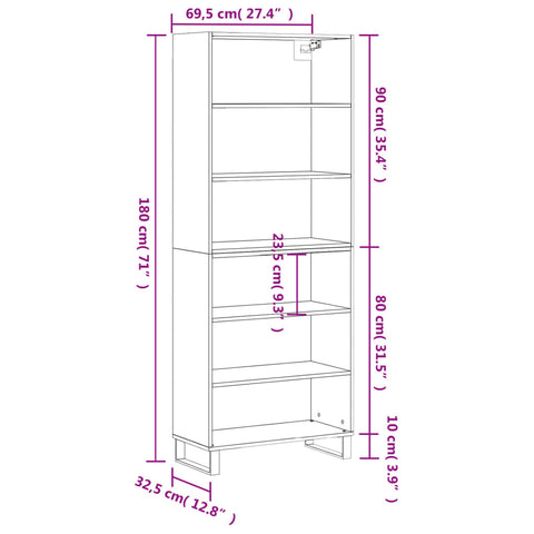 vidaXL Highboard Braun Eichen-Optik 69,5x32,5x180 cm Holzwerkstoff