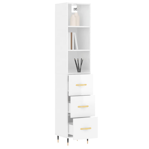 vidaXL Highboard Hochglanz-Weiß 34,5x34x180 cm Holzwerkstoff