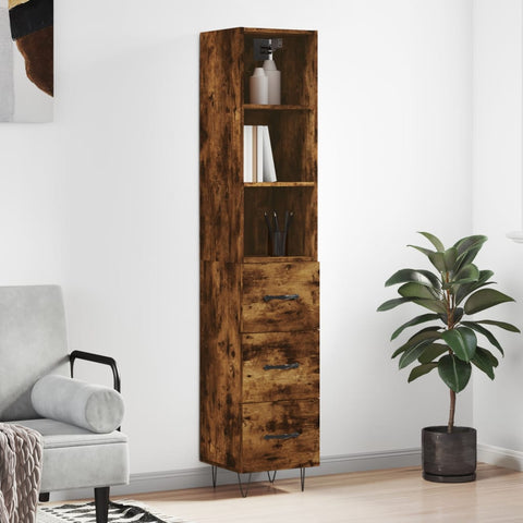 vidaXL Highboard Räuchereiche 34,5x34x180 cm Holzwerkstoff