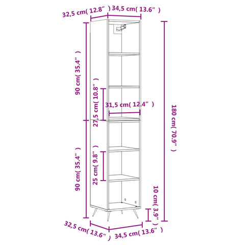 vidaXL Highboard Hochglanz-Weiß 34,5x32,5x180 cm Holzwerkstoff