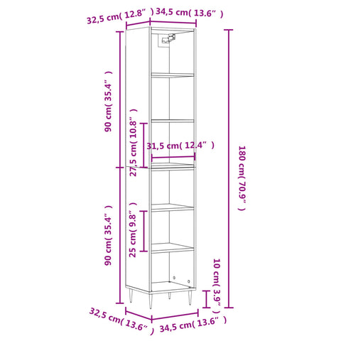 vidaXL Highboard Schwarz 34,5x32,5x180 cm Holzwerkstoff