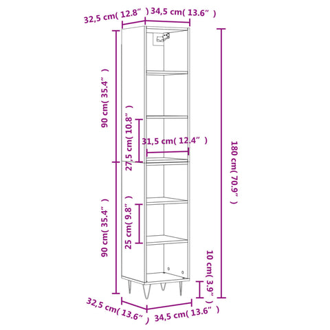 vidaXL Highboard Räuchereiche 34,5x32,5x180 cm Holzwerkstoff